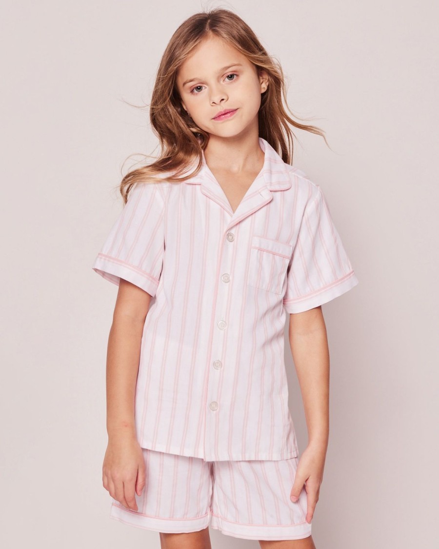 Enfants Petite Plume Pyjamas | Ensemble Pyjama Court En Serge Pour Enfant A Rayures Roses Et Blanches