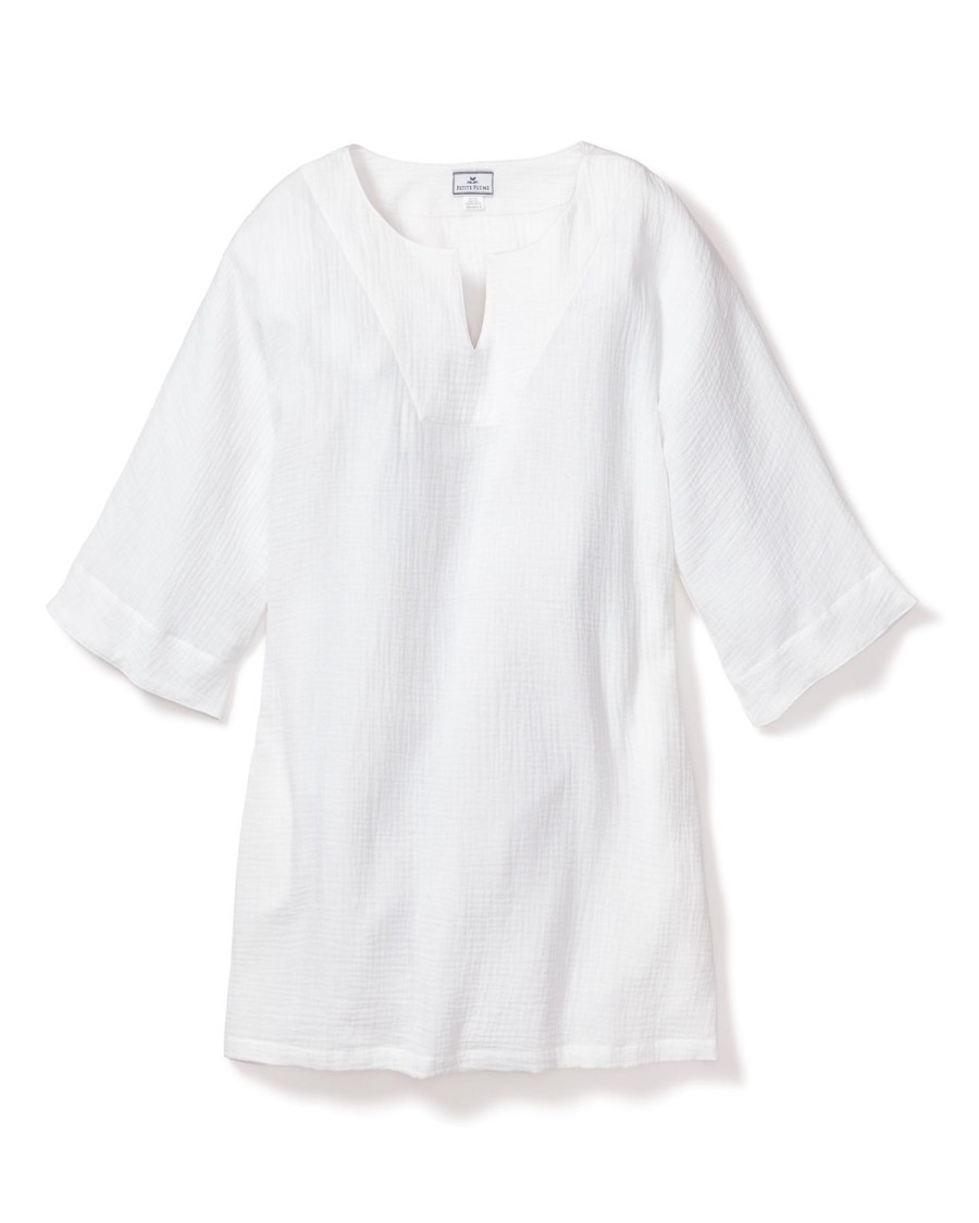 Femmes Petite Plume | Caftan Court En Gaze Pour Femme En Blanc