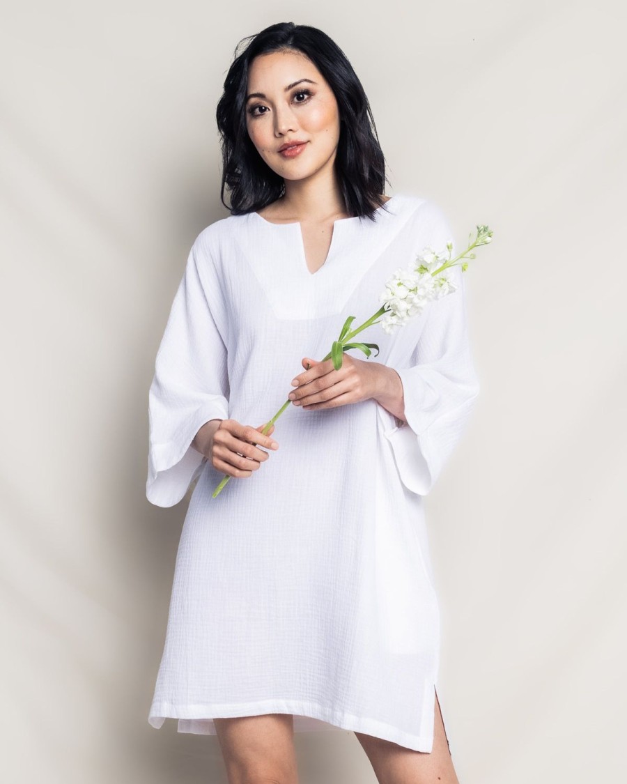 Femmes Petite Plume | Caftan Court En Gaze Pour Femme En Blanc