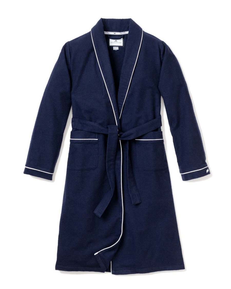 Hommes Petite Plume | Robe En Flanelle Pour Hommes En Bleu Marine Avec Passepoil Blanc