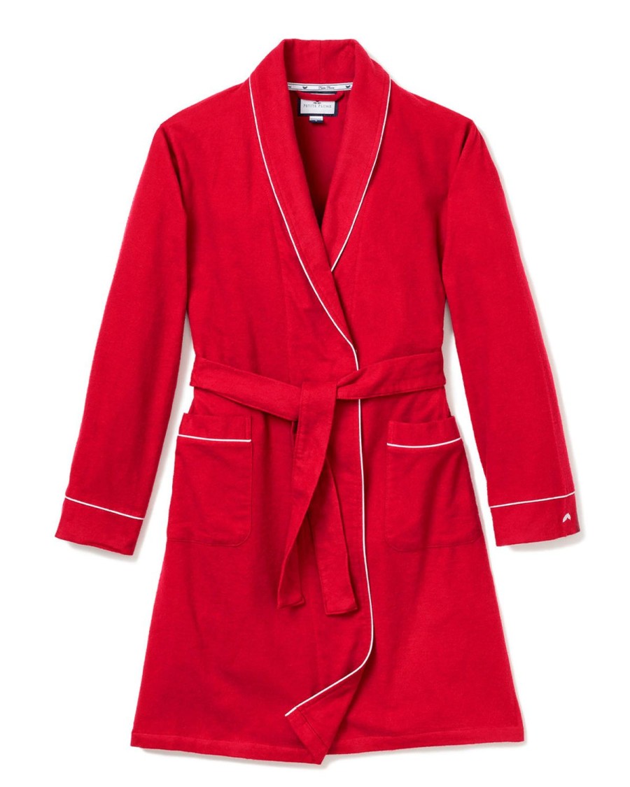 Femmes Petite Plume | Robe En Flanelle Pour Femmes En Rouge Avec Passepoil Blanc