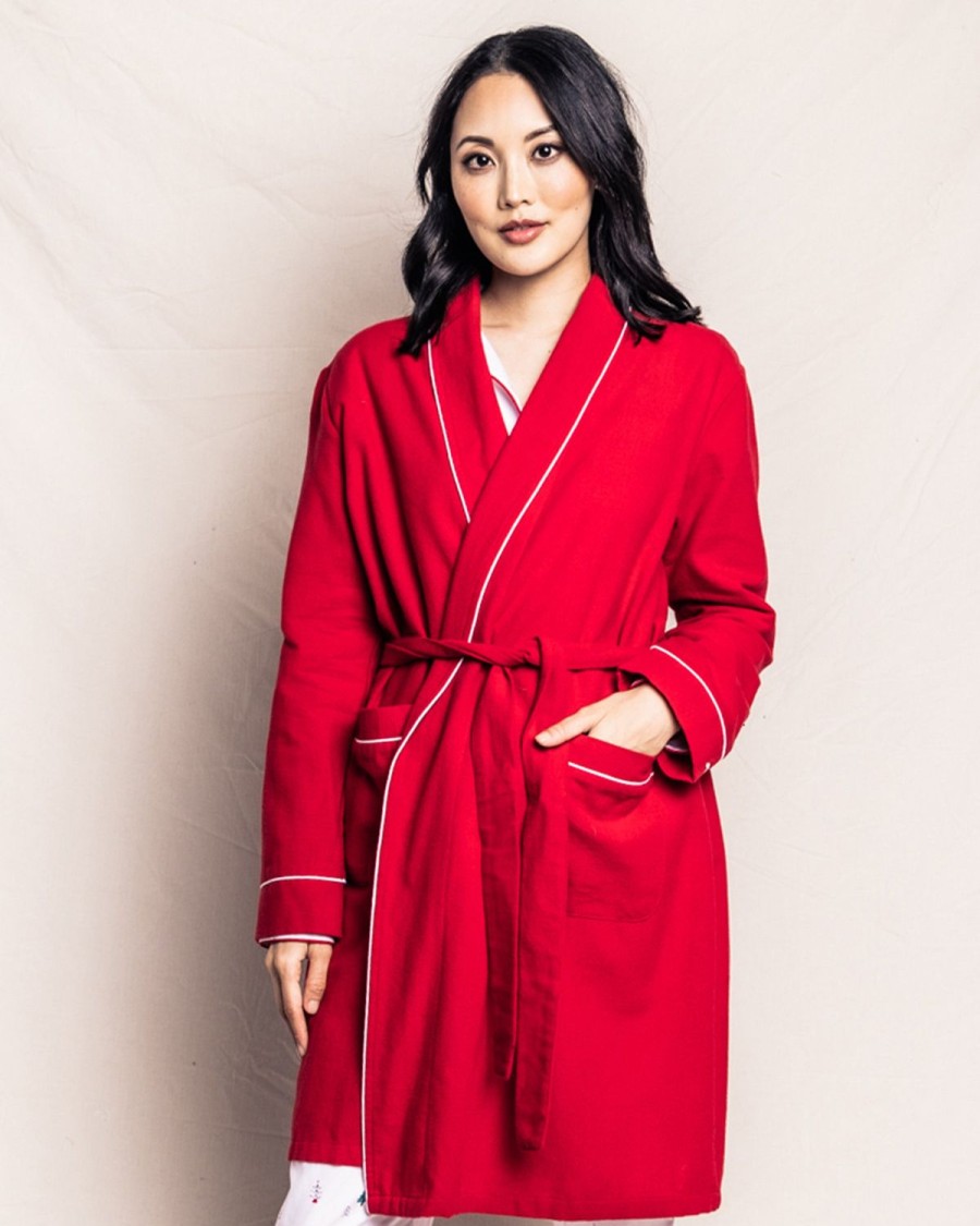 Femmes Petite Plume | Robe En Flanelle Pour Femmes En Rouge Avec Passepoil Blanc