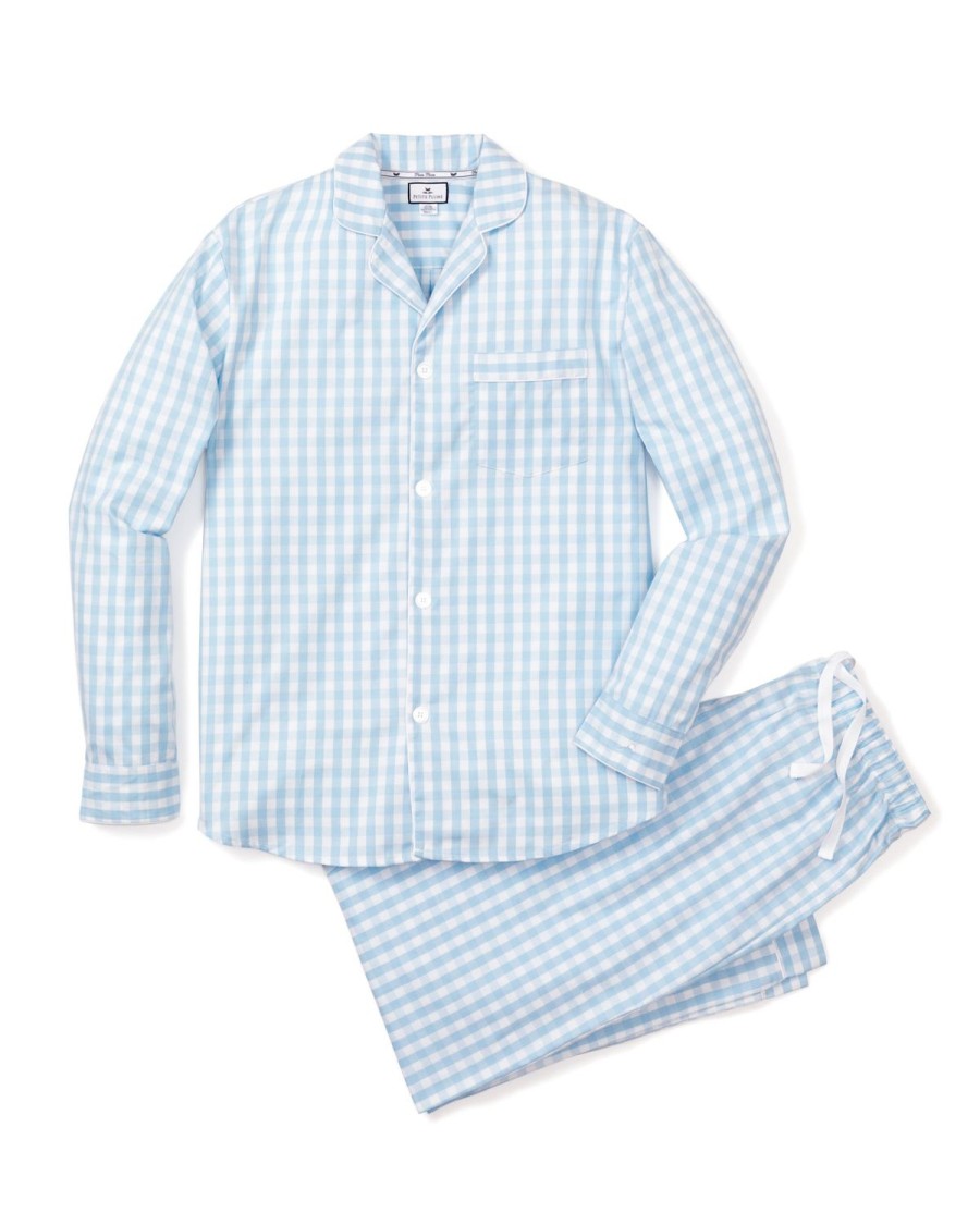 Hommes Petite Plume | Ensemble Pyjama En Serge Pour Hommes En Vichy Bleu Clair