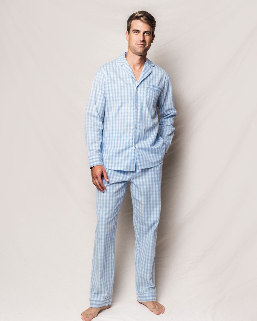 Hommes Petite Plume | Ensemble Pyjama En Serge Pour Hommes En Vichy Bleu Clair