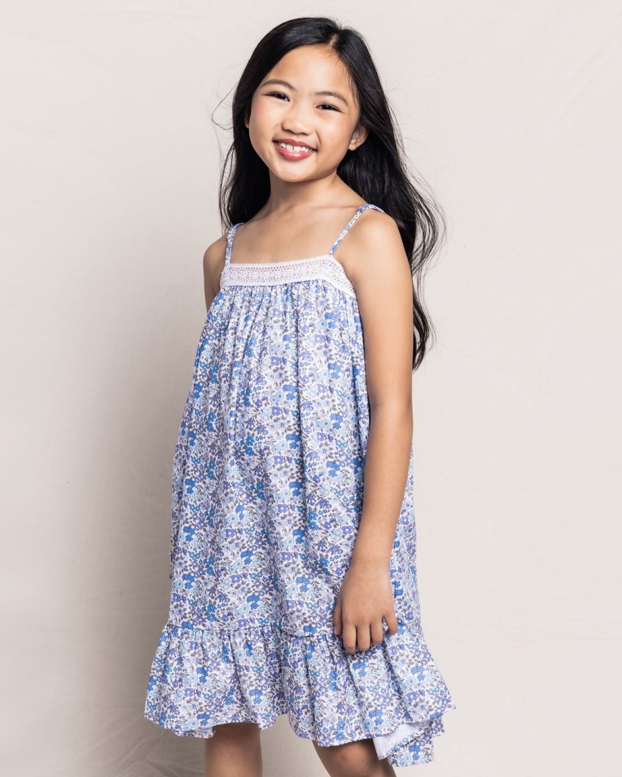 Enfants Petite Plume Chemises De Nuit | Chemise De Nuit Lily En Serge Pour Fille A Fleur D'Azur