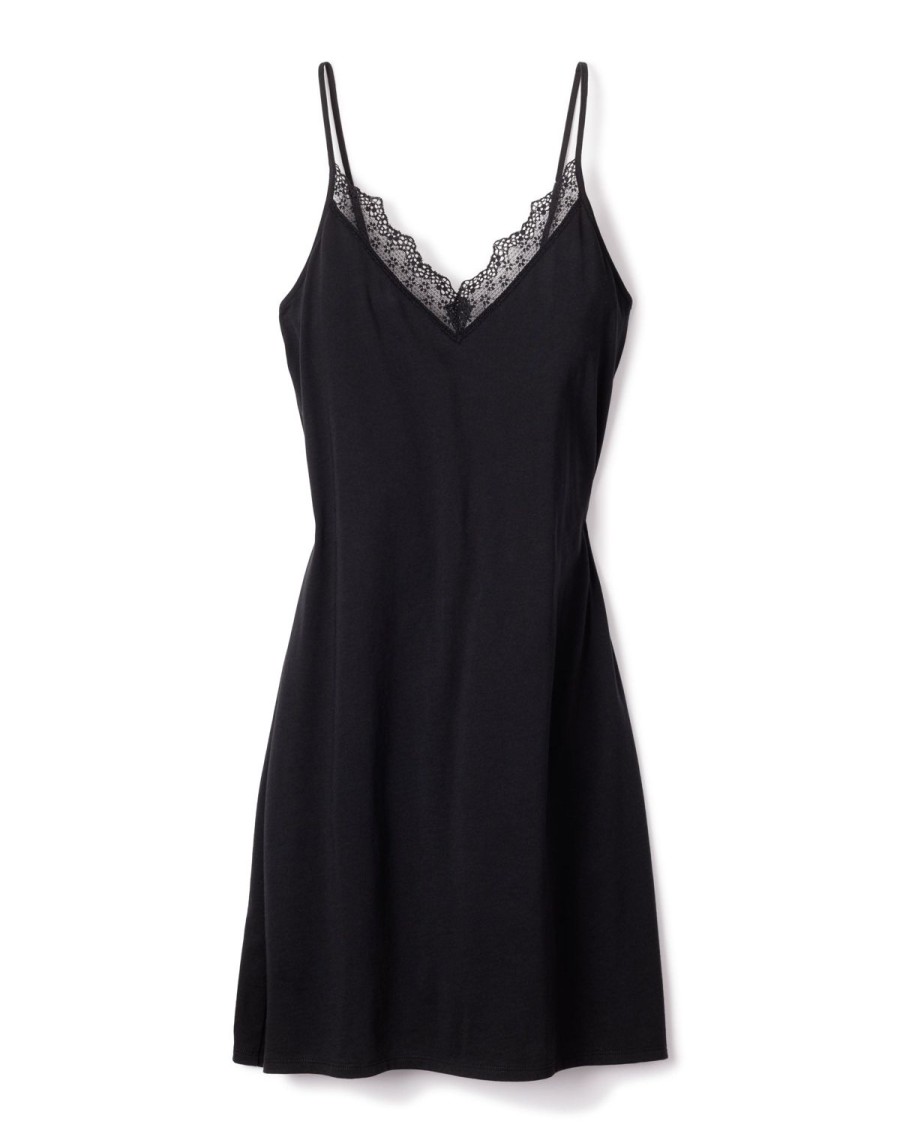 Femmes Petite Plume | Chemise De Nuit Pima Pour Femmes Avec Dentelle En Noir