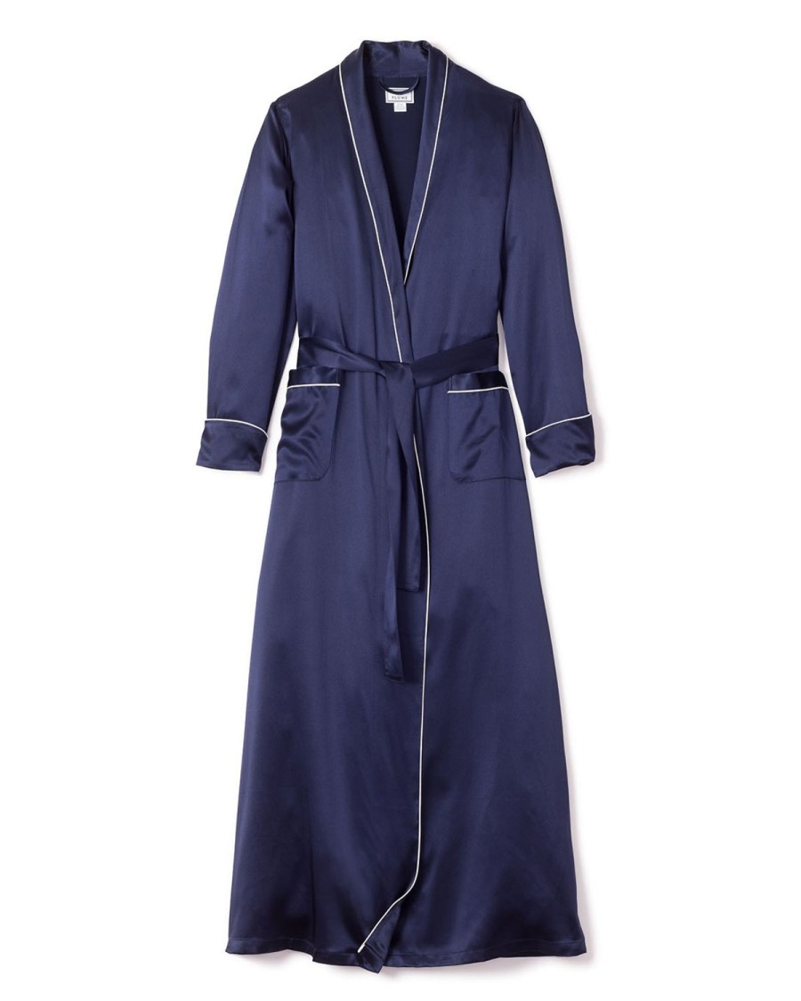 Femmes Petite Plume | Robe Longue En Soie Pour Femmes En Bleu Marine