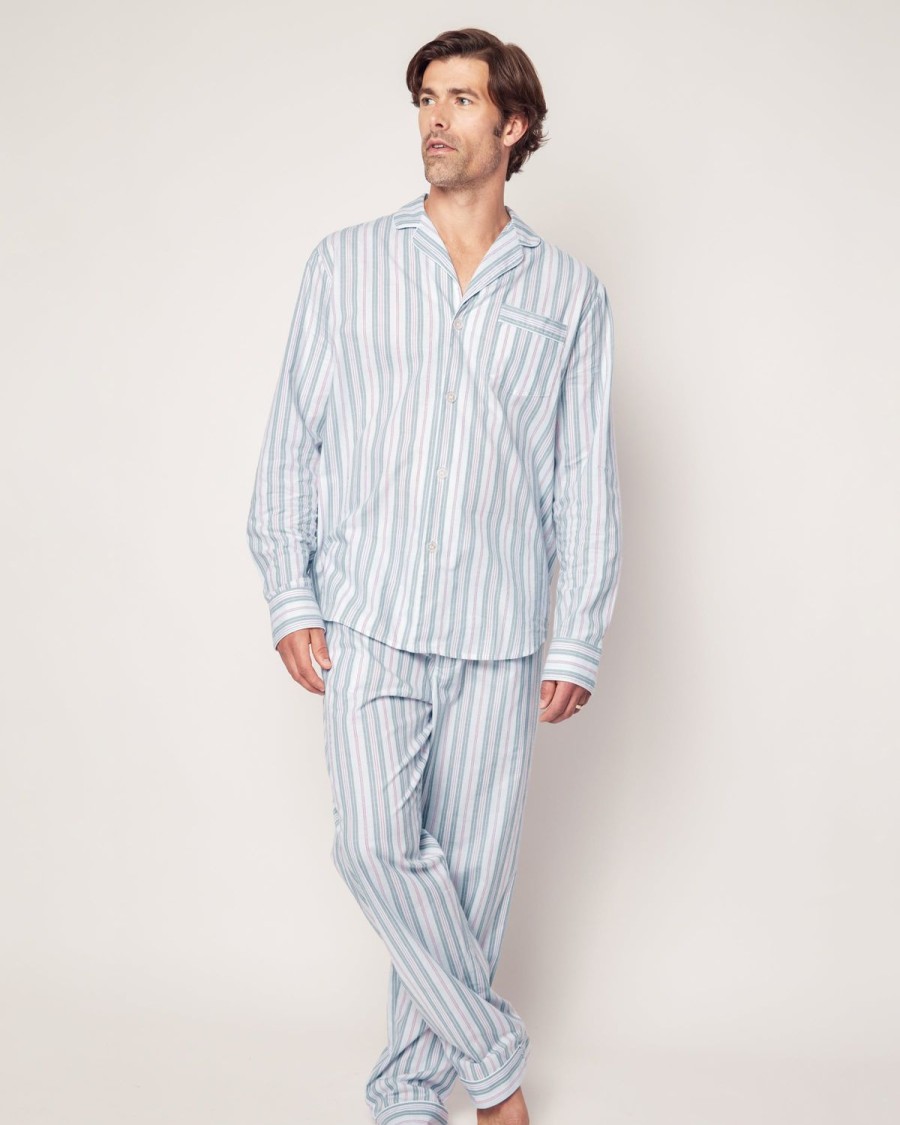 Hommes Petite Plume | Ensemble Pyjama En Serge Pour Hommes A Rayures Francaises Vintage