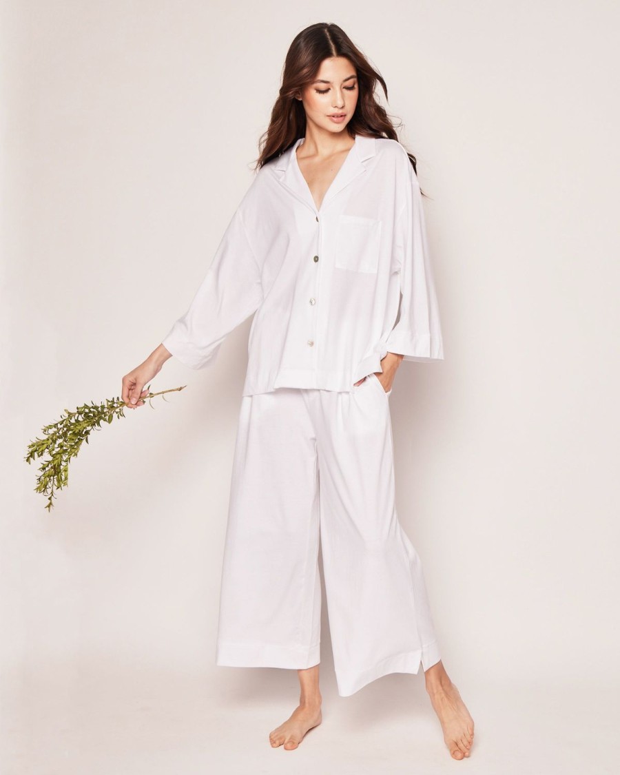 Femmes Petite Plume | Ensemble De Pyjama A Jambes Larges Pima Pour Femmes En Blanc