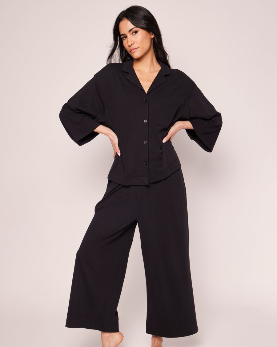 Femmes Petite Plume | Ensemble De Pyjama A Jambes Larges Pima Pour Femme En Noir