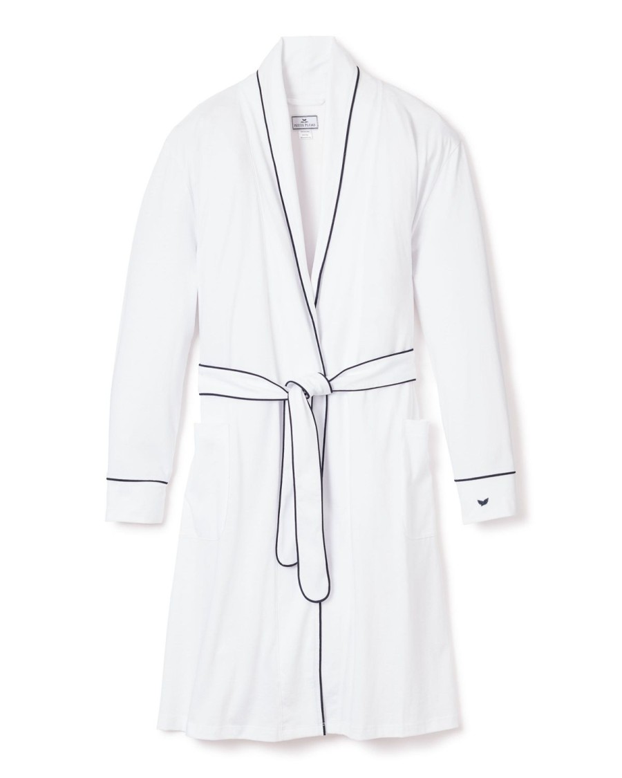 Femmes Petite Plume | Robe Pima Pour Femmes En Blanc Avec Passepoil Bleu Marine