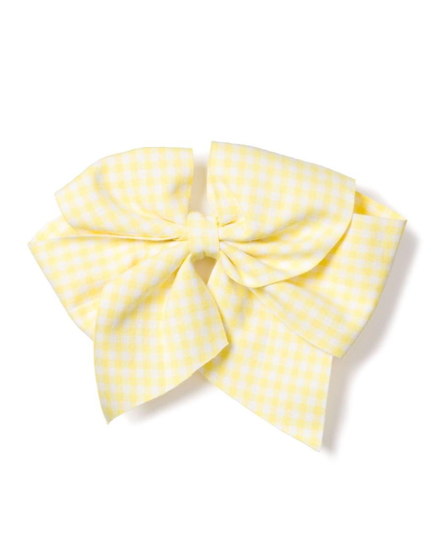 Enfants Petite Plume Accessoires | Noeuds Pour Cheveux En Serge Pour Fille En Vichy Jaune