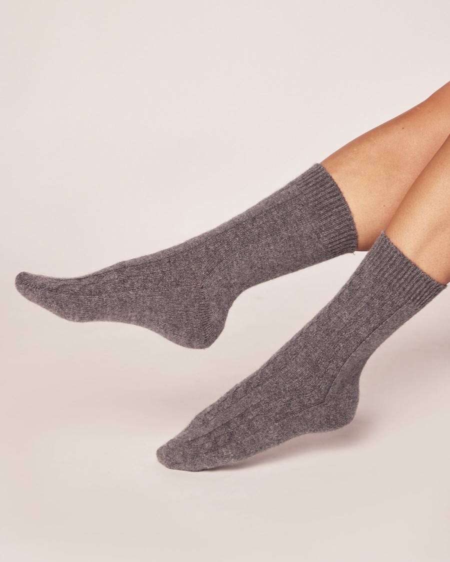 Femmes Petite Plume | Chaussettes En Cachemire Pour Femmes En Gris Fonce