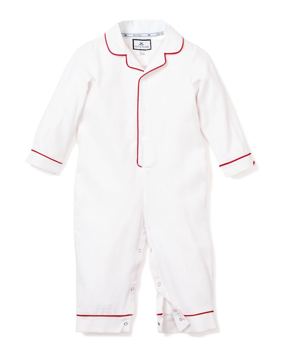 Enfants Petite Plume Barboteuse | Barboteuse Festive Blanche Avec Passepoil Rouge