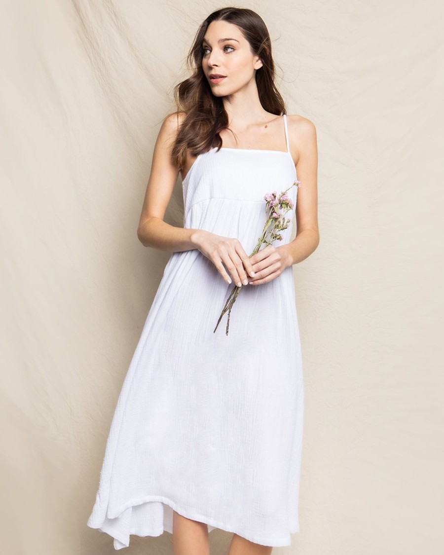 Femmes Petite Plume | Robe D'Ete Sereine En Gaze Pour Femmes En Blanc