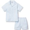 Enfants Petite Plume Pyjamas | Ensemble Pyjama Court En Serge Pour Enfant En Vichy Bleu Clair