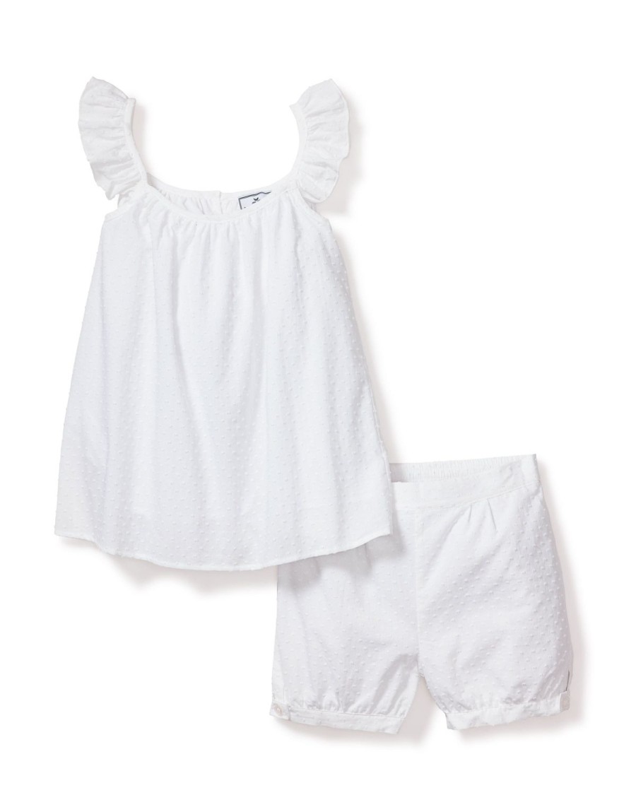 Enfants Petite Plume Vetements De Jour | Ensemble Court A Pois Suisses Pour Fille En Blanc