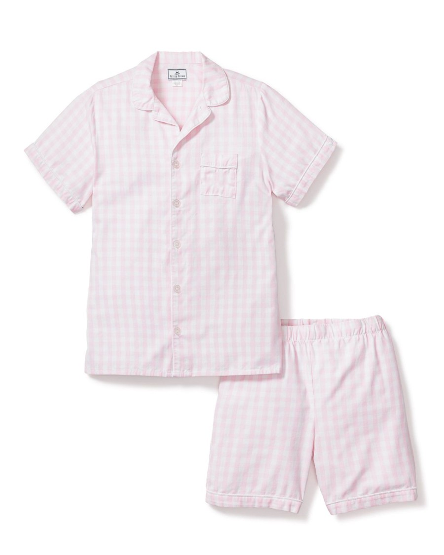 Enfants Petite Plume Pyjamas | Ensemble Pyjama Court En Serge Pour Enfant En Vichy Rose