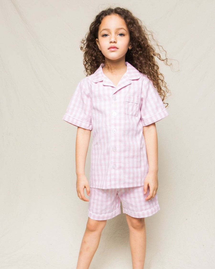 Enfants Petite Plume Pyjamas | Ensemble Pyjama Court En Serge Pour Enfant En Vichy Rose