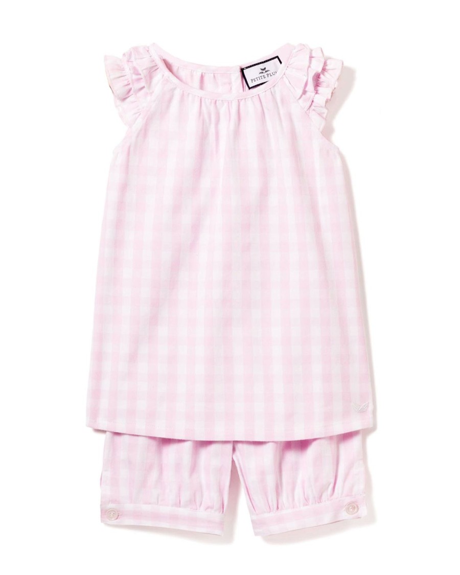 Enfants Petite Plume Pyjamas | Ensemble Court Amelie En Serge Pour Enfants En Vichy Rose