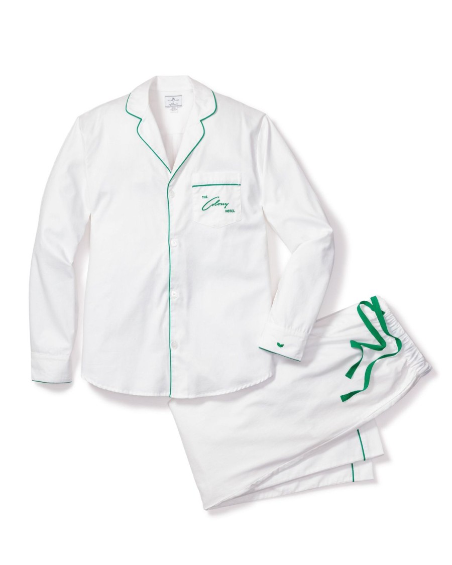 Hommes Petite Plume | Colony Hotel X Petite Plume Ensemble De Pyjama Blanc Avec Passepoil Vert Pour Hommes