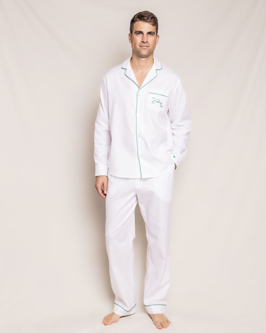 Hommes Petite Plume | Colony Hotel X Petite Plume Ensemble De Pyjama Blanc Avec Passepoil Vert Pour Hommes