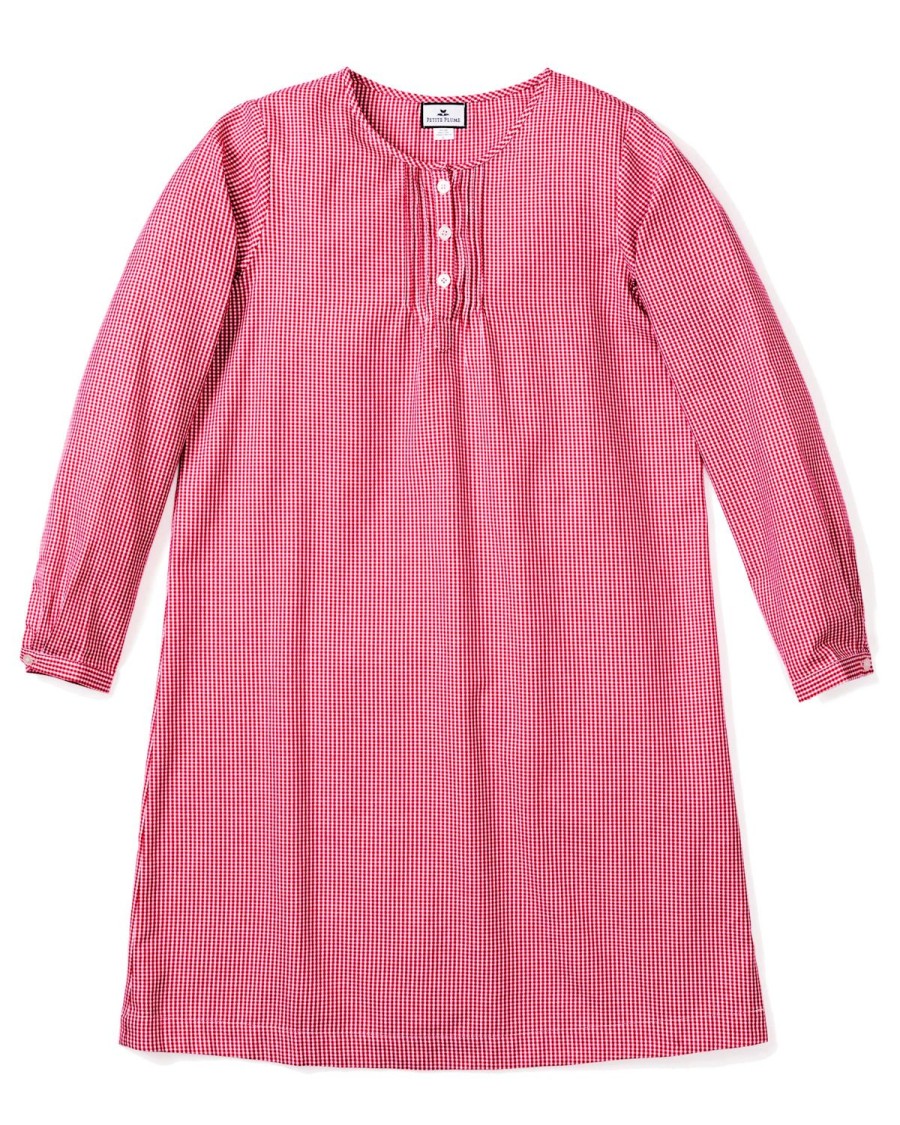 Femmes Petite Plume | Chemise De Nuit Beatrice En Flanelle Pour Femmes En Mini Vichy Rouge