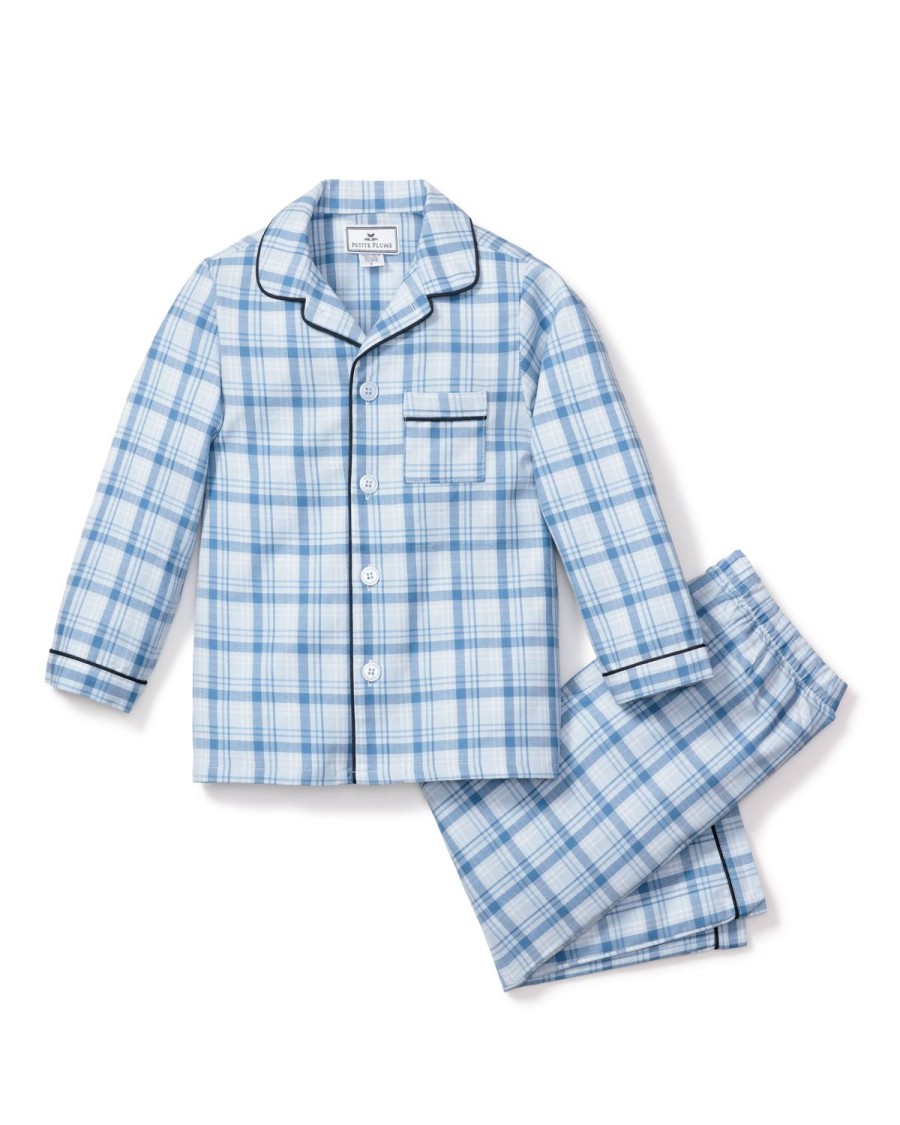 Enfants Petite Plume Pyjamas | Ensemble Pyjama En Serge Pour Enfant En Tartan Marin