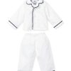 Enfants Petite Plume Pantoufles Et Accessoires | Pyjama De Poupee En Serge Pour Enfant En Blanc Avec Passepoil Bleu Marine