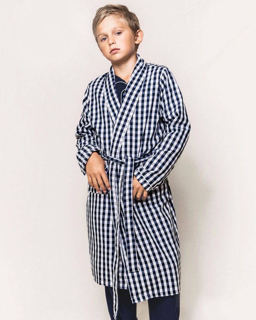 Enfants Petite Plume Peignoirs | Robe En Serge Pour Enfants En Vichy Bleu Marine