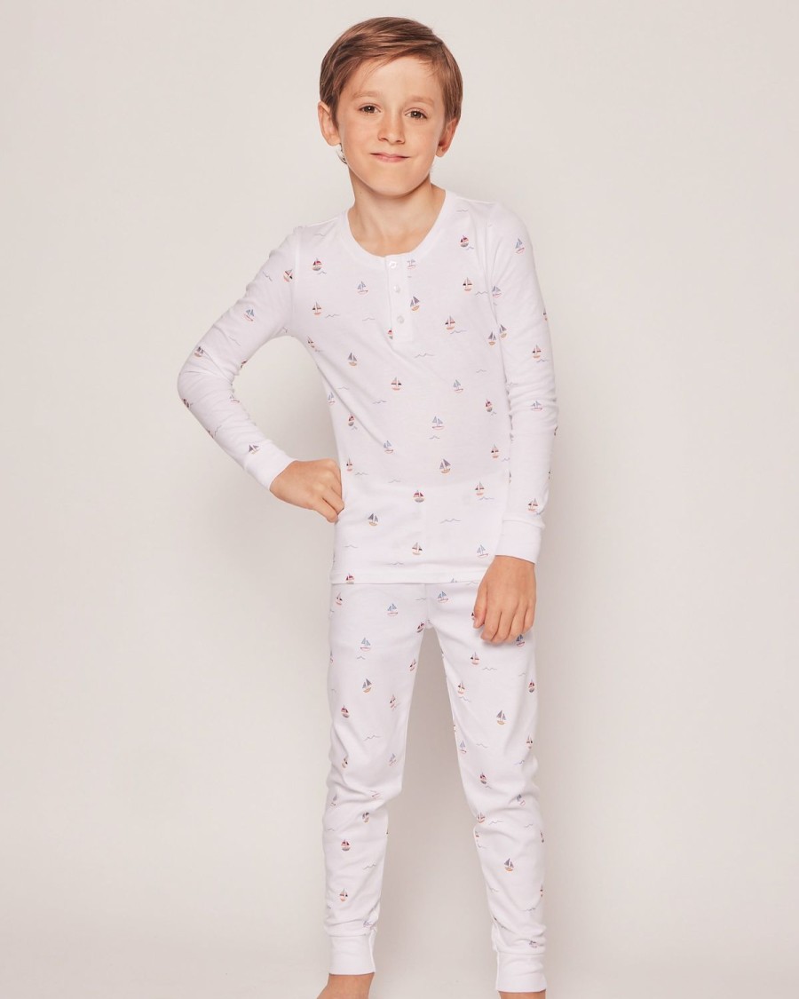 Enfants Petite Plume Pyjamas | Ensemble Pyjama Ajuste Pima Pour Enfants En Bateau