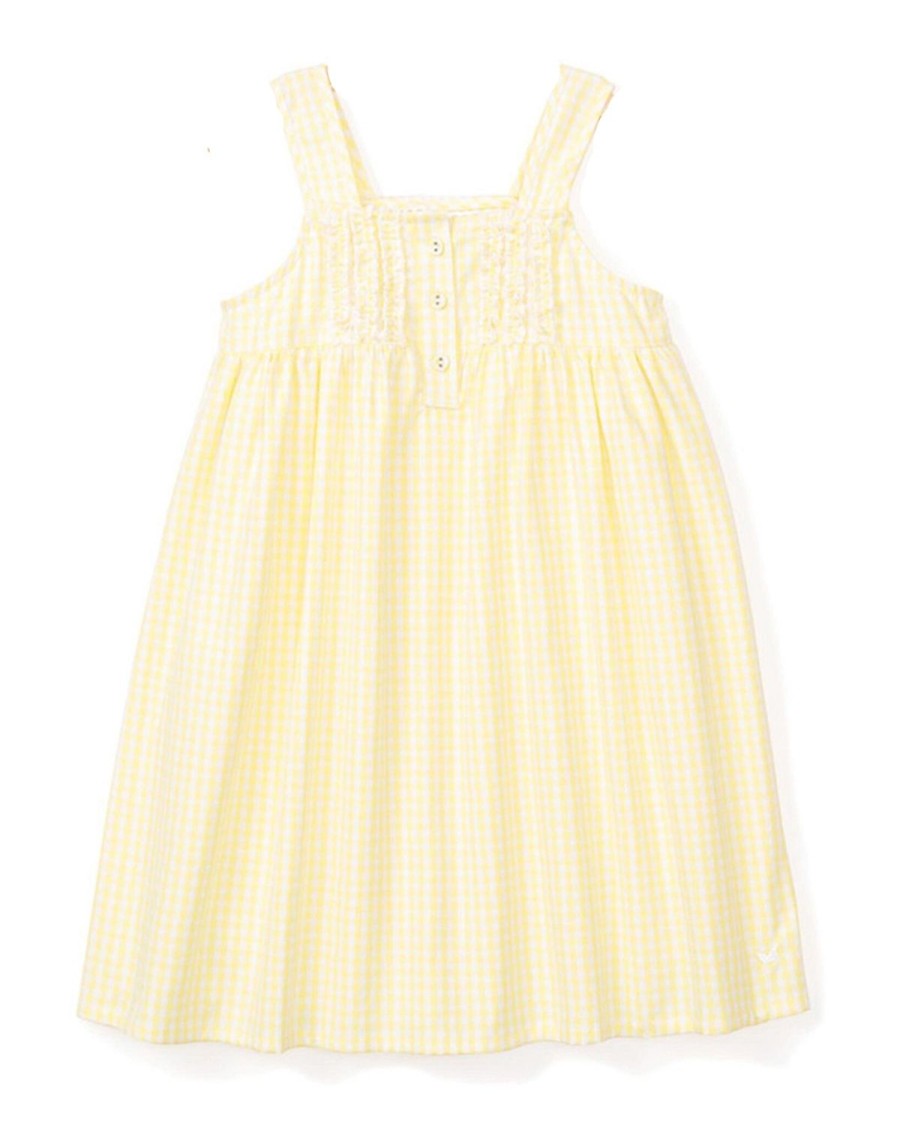 Enfants Petite Plume Chemises De Nuit | Chemise De Nuit Charlotte En Serge Pour Fille En Vichy Jaune