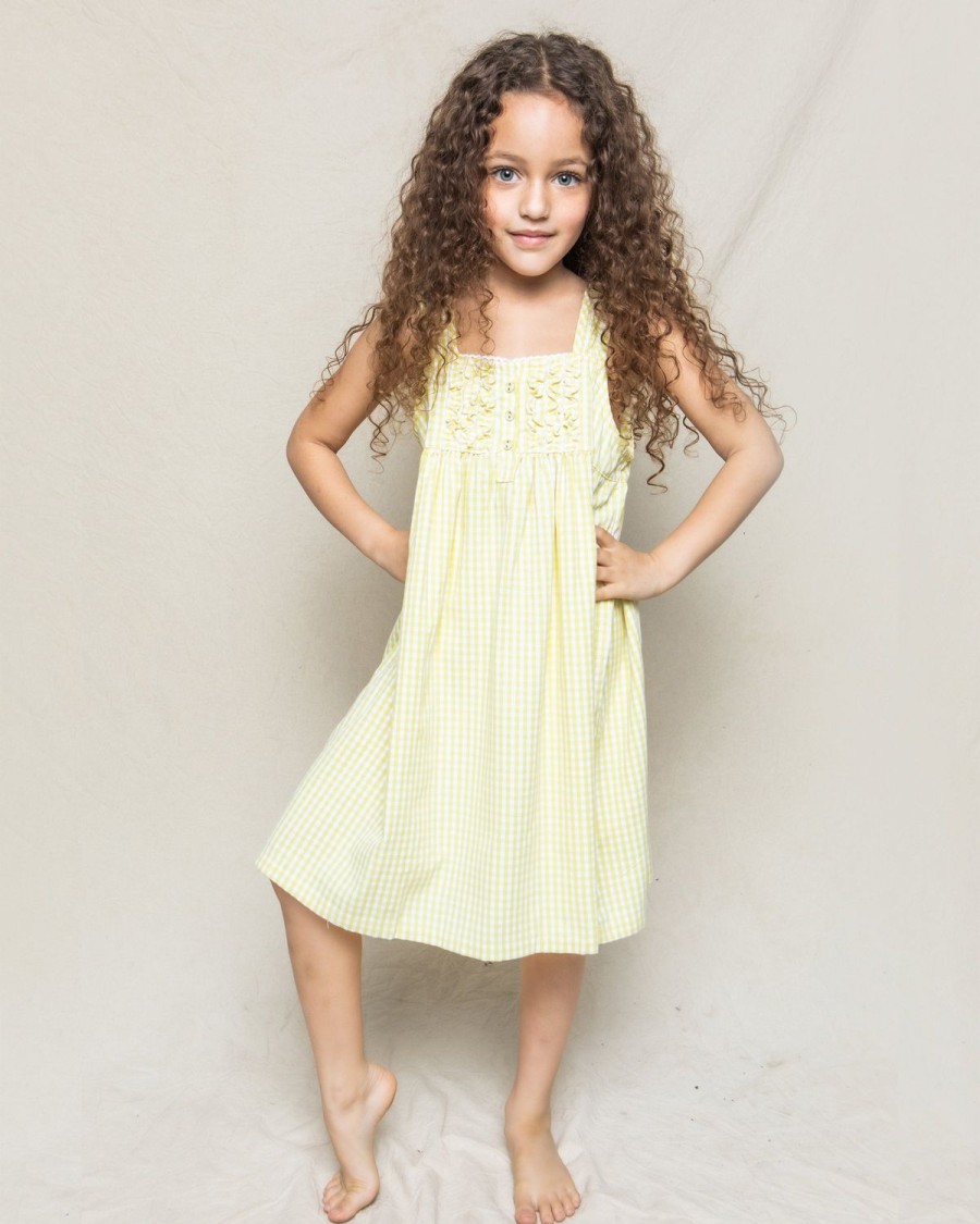 Enfants Petite Plume Chemises De Nuit | Chemise De Nuit Charlotte En Serge Pour Fille En Vichy Jaune