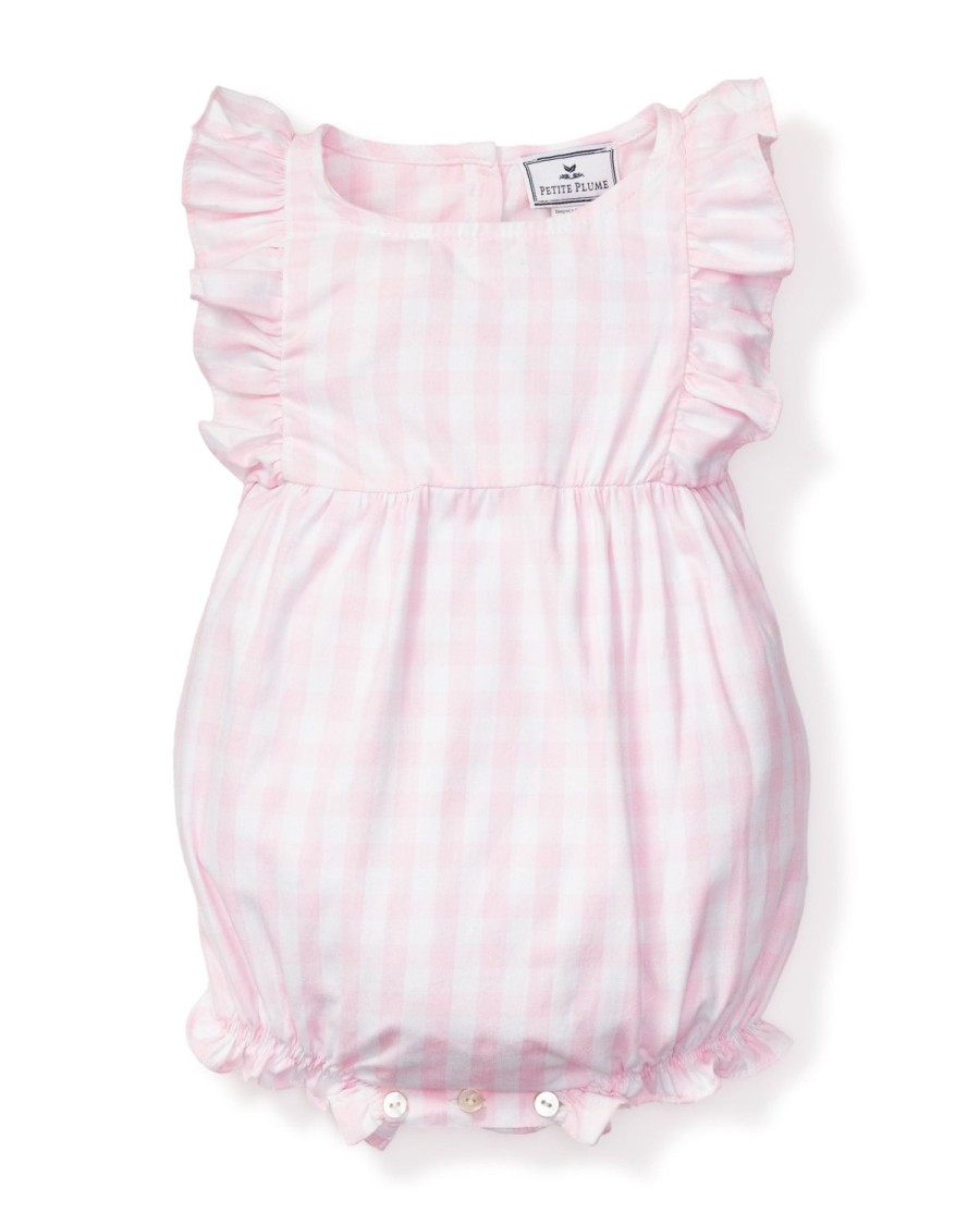 Enfants Petite Plume Barboteuse | Barboteuse A Volants En Serge Pour Bebe En Vichy Rose