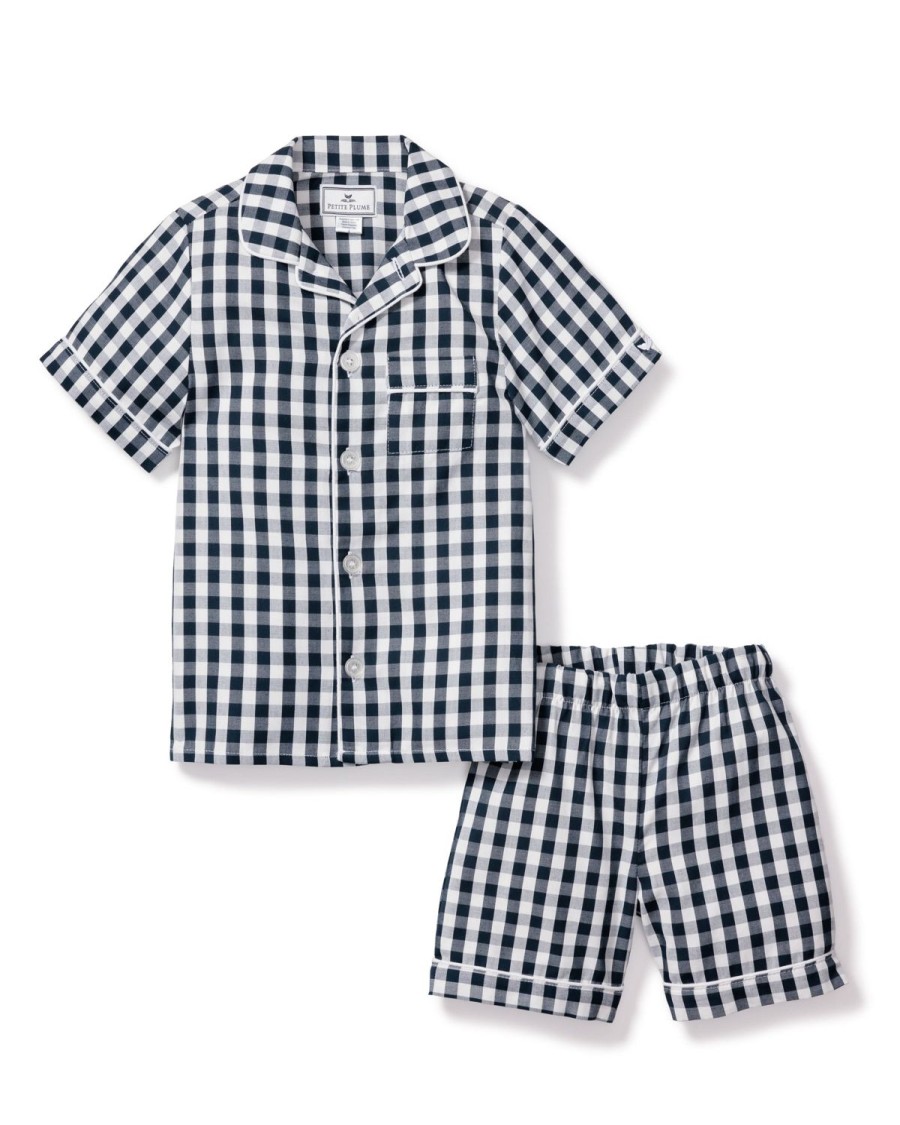 Enfants Petite Plume Pyjamas | Ensemble Pyjama Court Pour Enfant En Vichy Bleu Marine