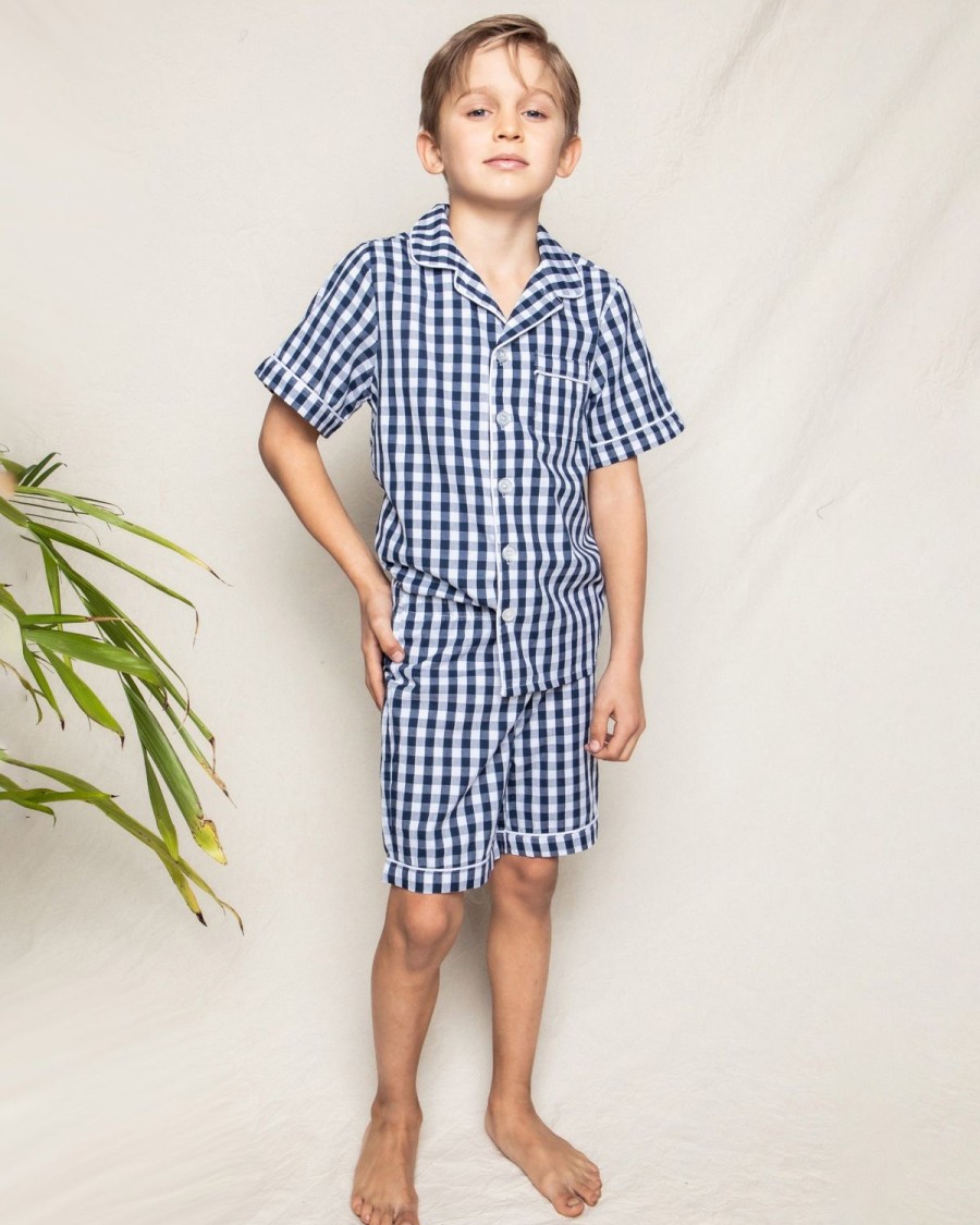 Enfants Petite Plume Pyjamas | Ensemble Pyjama Court Pour Enfant En Vichy Bleu Marine