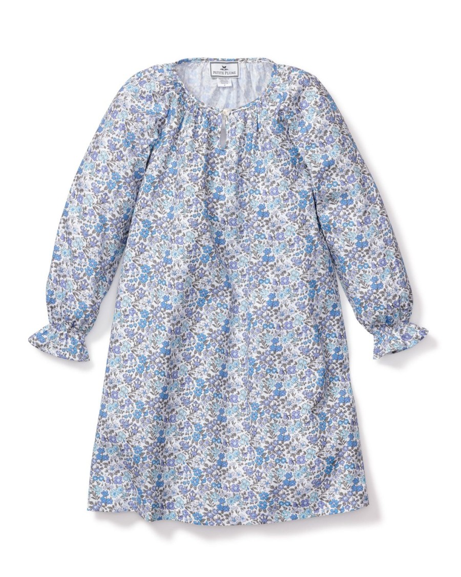 Enfants Petite Plume Chemises De Nuit | Chemise De Nuit Delphine En Serge Pour Fille A Fleur D'Azur