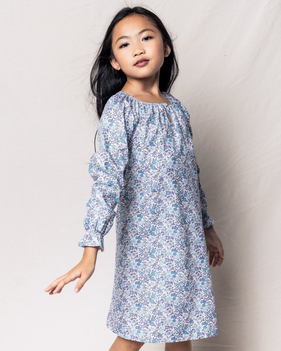 Enfants Petite Plume Chemises De Nuit | Chemise De Nuit Delphine En Serge Pour Fille A Fleur D'Azur