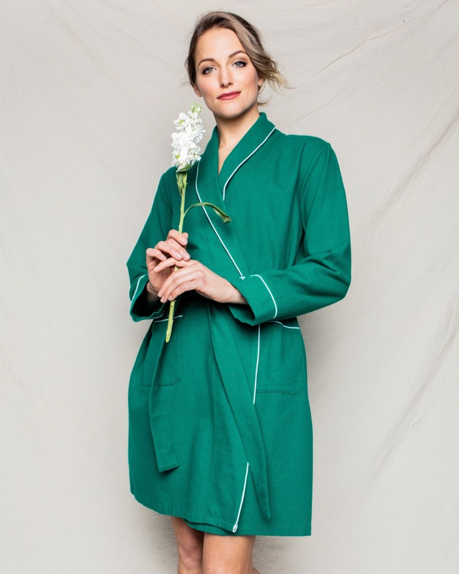 Femmes Petite Plume | Robe En Flanelle Pour Femme En Vert Foret Avec Passepoil Blanc