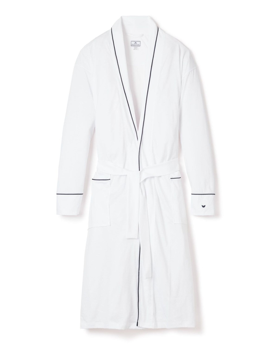 Hommes Petite Plume | Robe Pima Pour Hommes En Blanc Avec Passepoil Bleu Marine