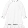 Enfants Petite Plume Chemises De Nuit | Chemise De Nuit Sophia En Serge Pour Fille En Blanc Avec Passepoil Bleu Marine