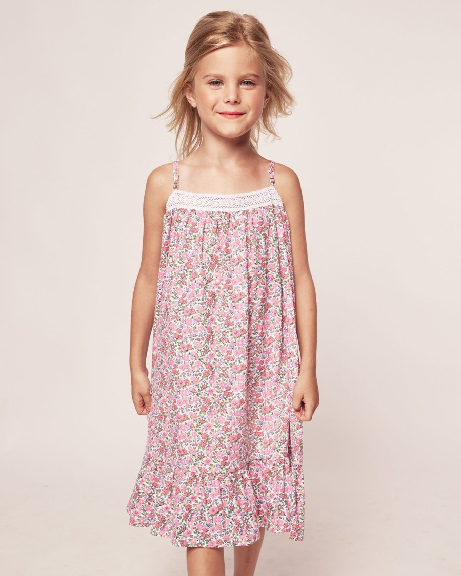 Enfants Petite Plume Chemises De Nuit | Chemise De Nuit Lily En Serge Pour Fille A Fleurs De Rose