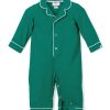 Enfants Petite Plume Barboteuse | Barboteuse En Flanelle Pour Bebe Vert Foret Avec Passepoil Blanc