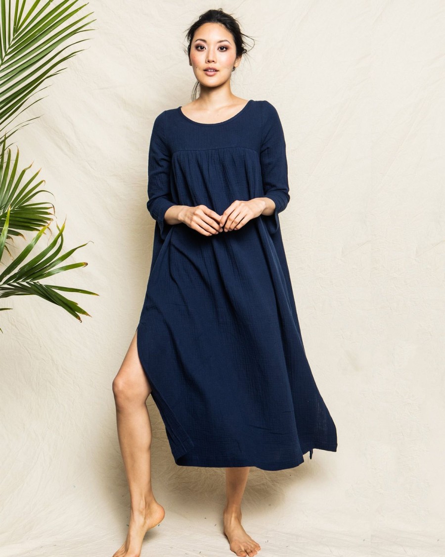 Femmes Petite Plume | Robe D'Ete En Gaze Provence Pour Femmes En Bleu Marine