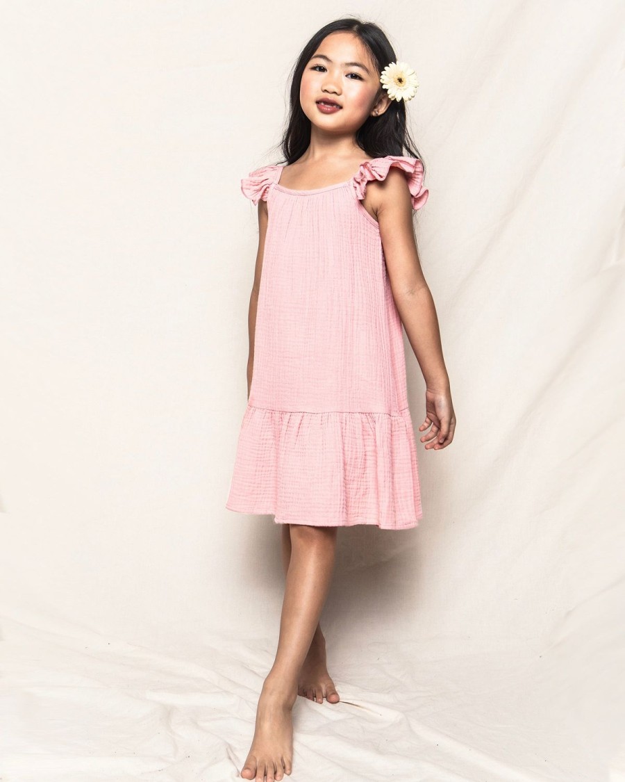 Enfants Petite Plume Vetements De Jour | Robe D'Ete Celeste En Gaze Pour Fille En Rose