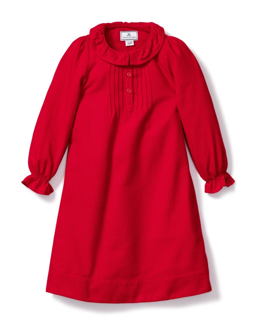 Enfants Petite Plume Chemises De Nuit | Chemise De Nuit Victoria En Flanelle Pour Fille En Rouge