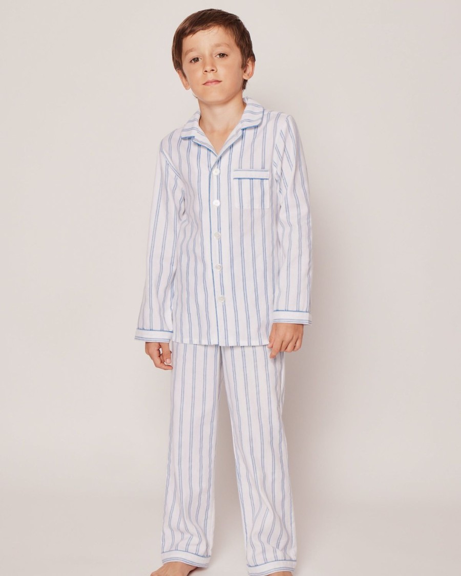 Enfants Petite Plume Pyjamas | Ensemble Pyjama En Serge Pour Enfant A Rayures Pervenche