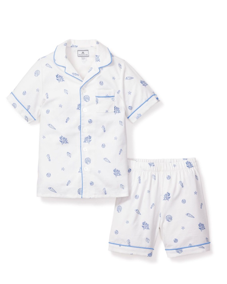 Enfants Petite Plume Pyjamas | Ensemble Pyjama Court En Serge Pour Enfant En Coquillages Du Suffolk