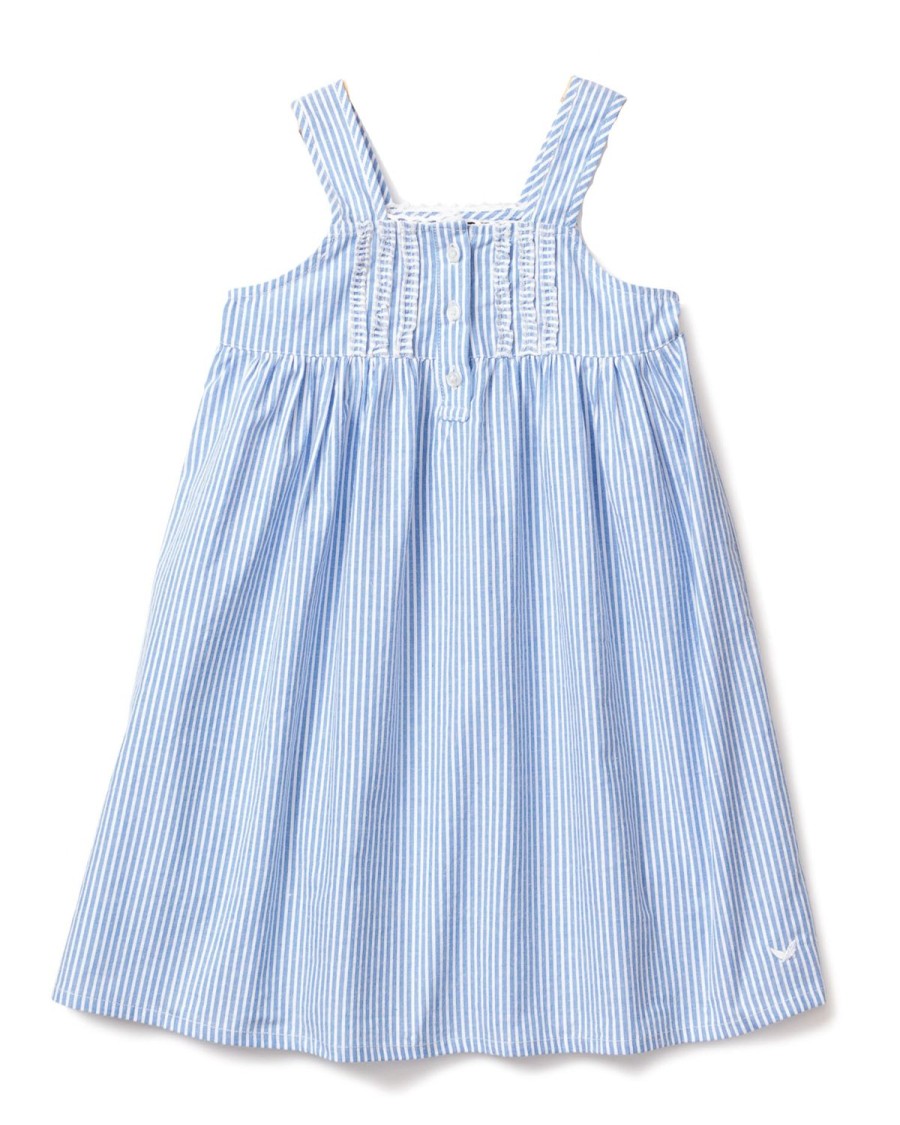 Enfants Petite Plume Chemises De Nuit | Chemise De Nuit Charlotte En Serge Pour Fille En Seersucker Bleu Francais