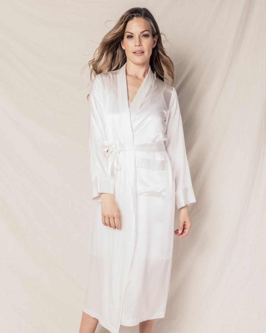 Femmes Petite Plume | Robe Longue En Soie Pour Femmes En Blanc